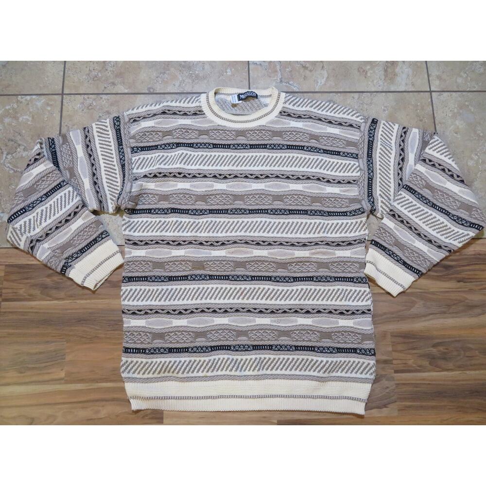 Megalos Brand Textured Sweater Beiges Browns Sz LT 1990s